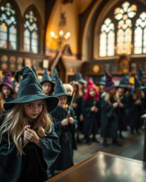 A captivating photograph showcases a magical school brimming with young wizards. The image boasts sharp focus on the students