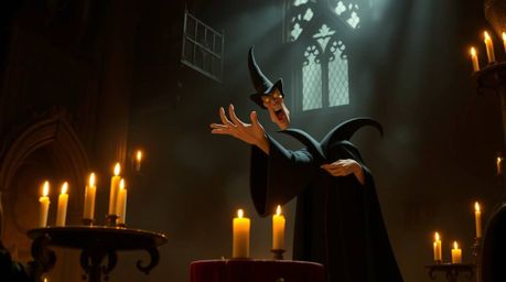 Experience the magic as a classic Disney villain casts a spell within the aged walls of an old castle. The scene is bathed in