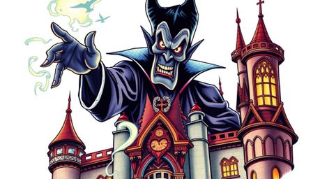 Explore dramatic, cinematic-style tattoo art prints featuring a classic Disney villain with exaggerated features and dark ski
