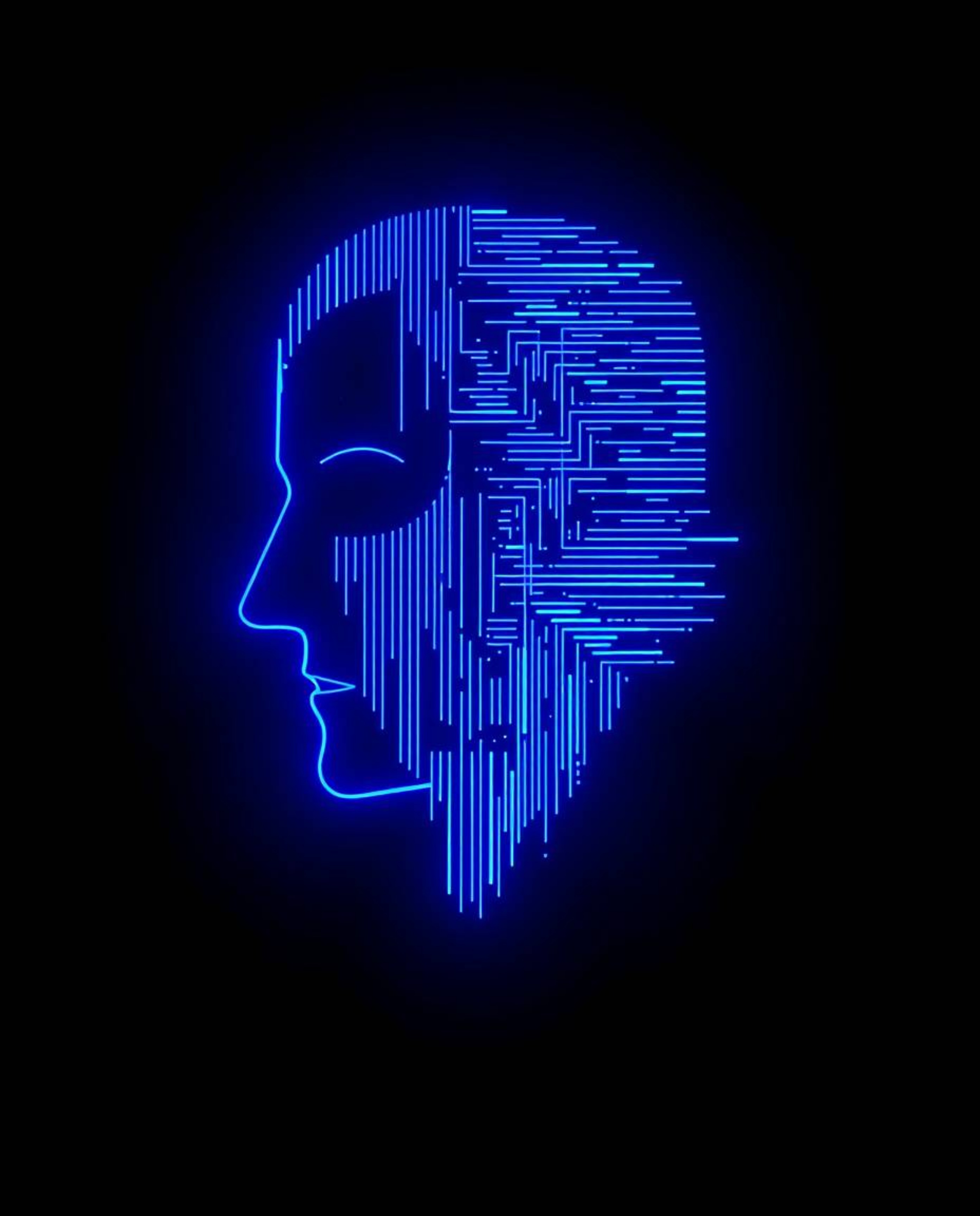 A striking logo design showcases a human face transformed into a flowing data stream, inspired by a digital glitch.  The imag