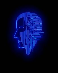 A striking logo design showcases a human face transformed into a flowing data stream, inspired by a digital glitch.  The imag