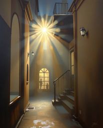 Immerse yourself in a classic oil painting aesthetic, featuring volumetric lighting and visible light beams dancing through d