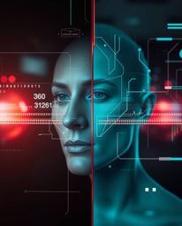 Explore a captivating fine art photograph, meticulously split into sections to showcase a futuristic digital interface. The a
