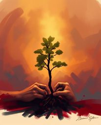 A captivating digital sketch showcasing rich burgundy and deep blue hues, employs loose, painterly strokes to illustrate hand