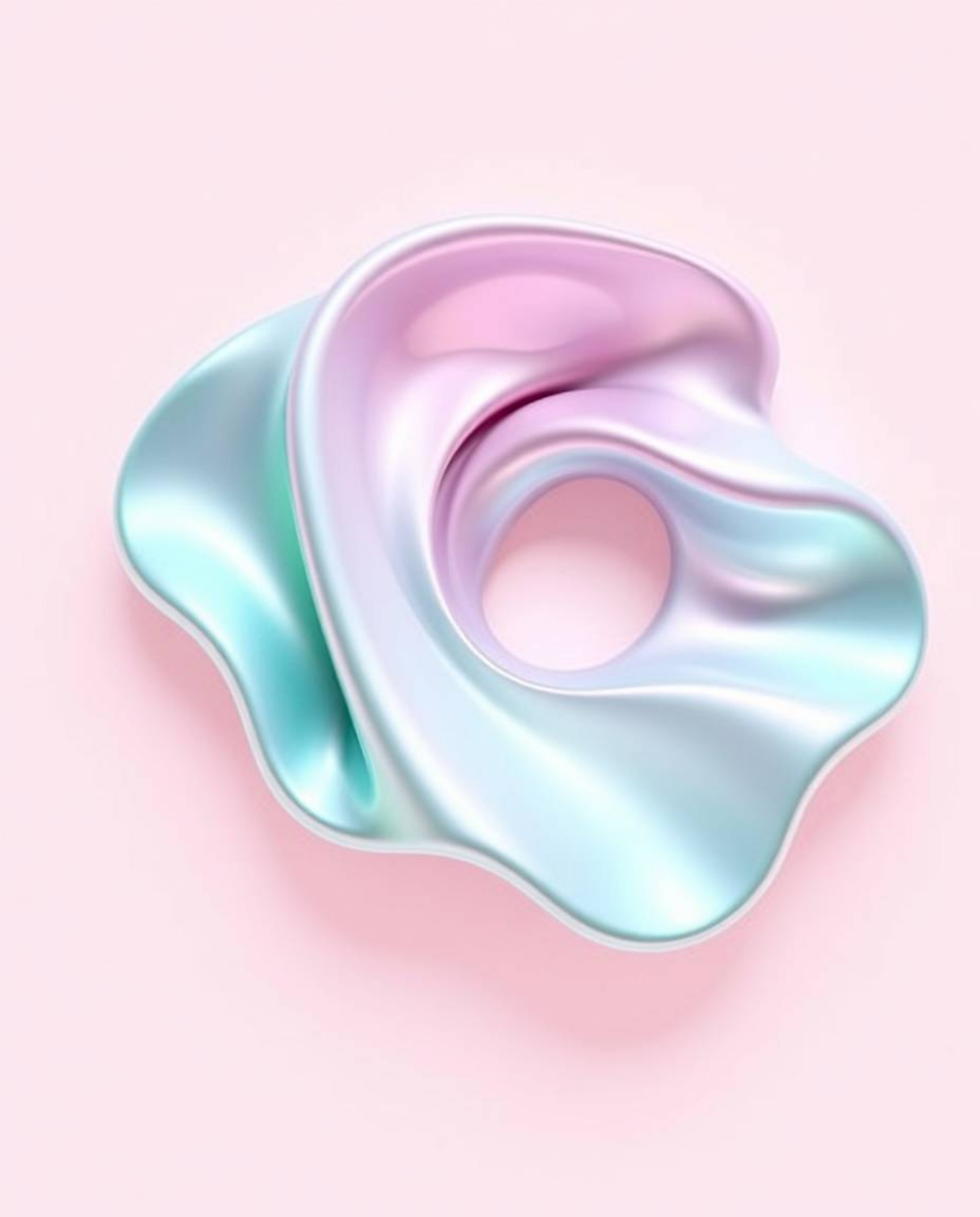 This logo design features a captivating blend of soft pastel colors and smooth, metallic 3D fluid shapes. Floating effortless