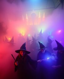 Discover a captivating magical school shrouded in thick fog, where lively young wizards learn and thrive.  Experience vibrant