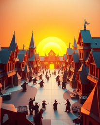 Discover a breathtakingly intricate origami wizard school, bathed in the warm glow of golden hour light.  Experience smooth t