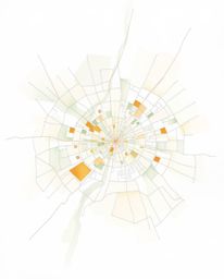 Discover a delicate watercolor painting of an abstract city map.  This unique artwork features geometric shapes rendered in t