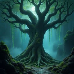 Imagine a towering, ancient tree, not just old but *sentient*, standing sentinel in a misty, moonlit forest. Its silver bark 