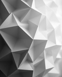 A captivating close-up reveals a monochrome 3D geometric pattern, strikingly reminiscent of folded paper.  Shrouded in a thic