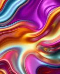 Stunning high-realism photography showcasing smooth, 3D fluid shapes with metallic textures floating in zero gravity.  Vibran