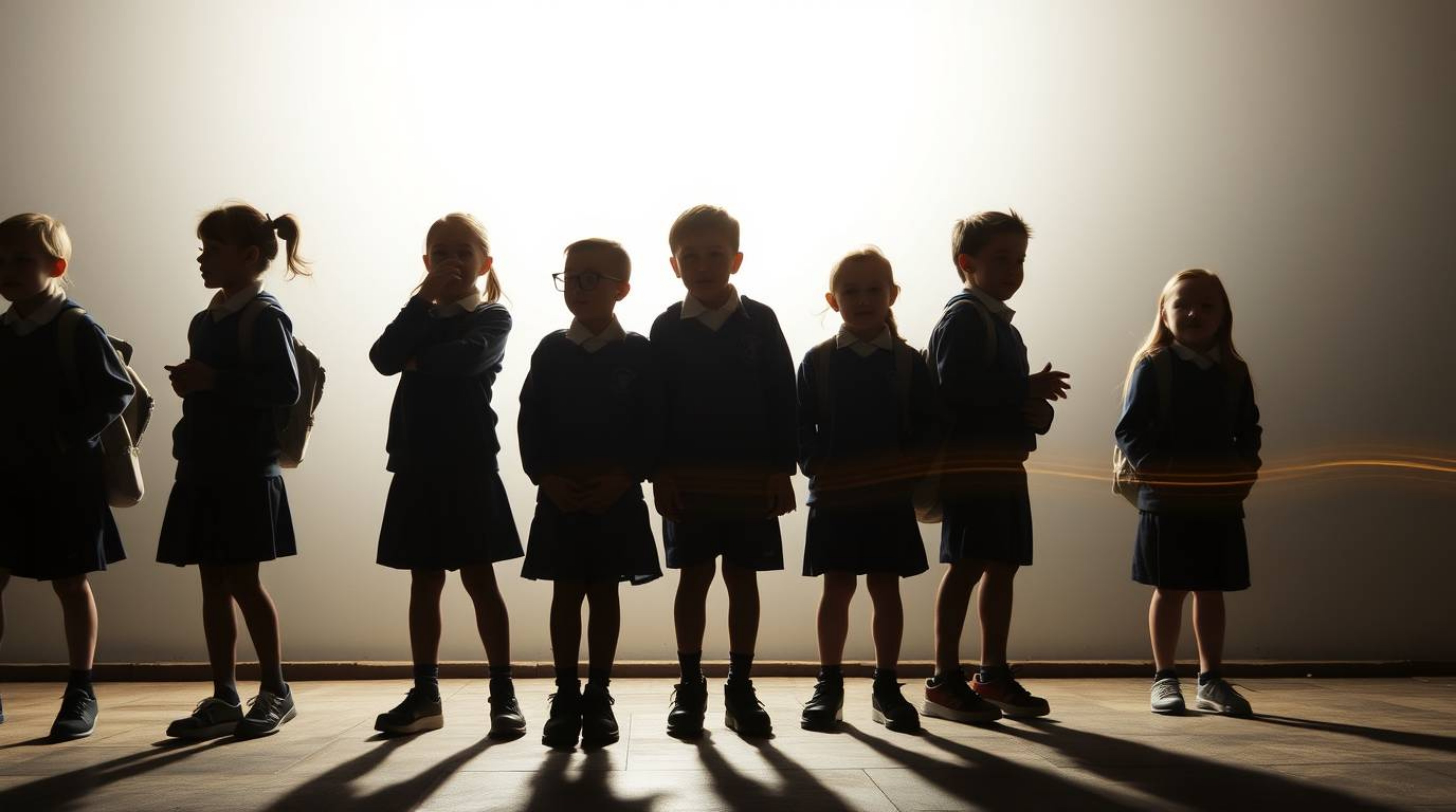 A captivating long exposure photograph captures a group of uniquely quirky children in school uniforms conducting science exp