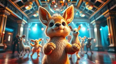 Experience a vibrant and captivating animal dance party with dazzling disco lights, captured in high-resolution color photogr