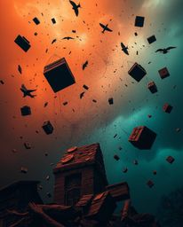 Explore a world of eerie and surreal landscapes with a warm terracotta and cool teal palette. Witness a surreal storm featuri