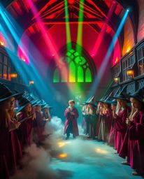 Immerse yourself in a magical school brought to life by vivid electric colors and young wizards honing their craft. Light bea