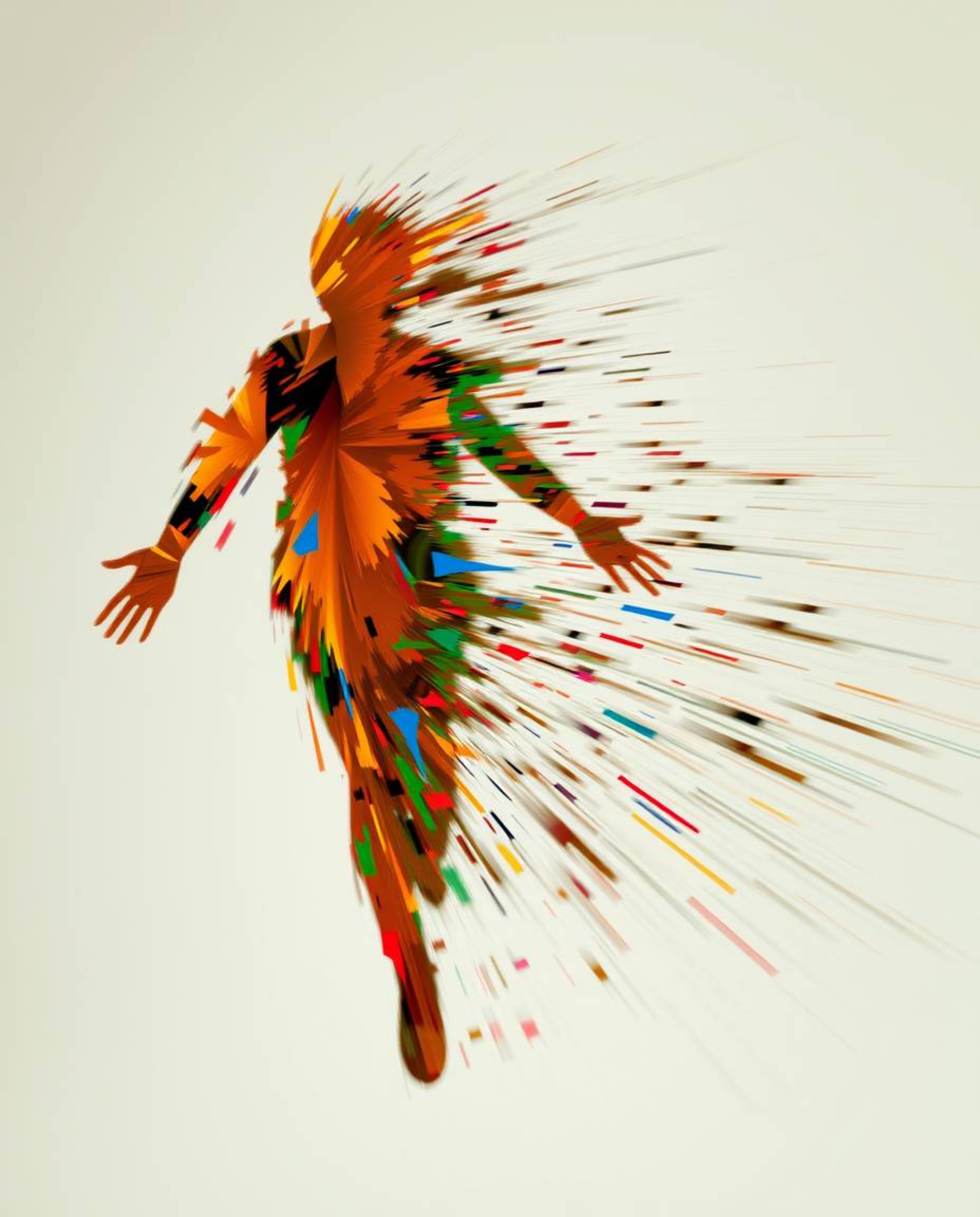 This captivating image features a dynamic human silhouette brought to life with vibrant and colorful splash patterns in a str