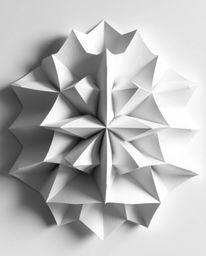 A stunning professional fine art photograph showcasing a 3D geometric pattern reminiscent of folded paper, presented in monoc