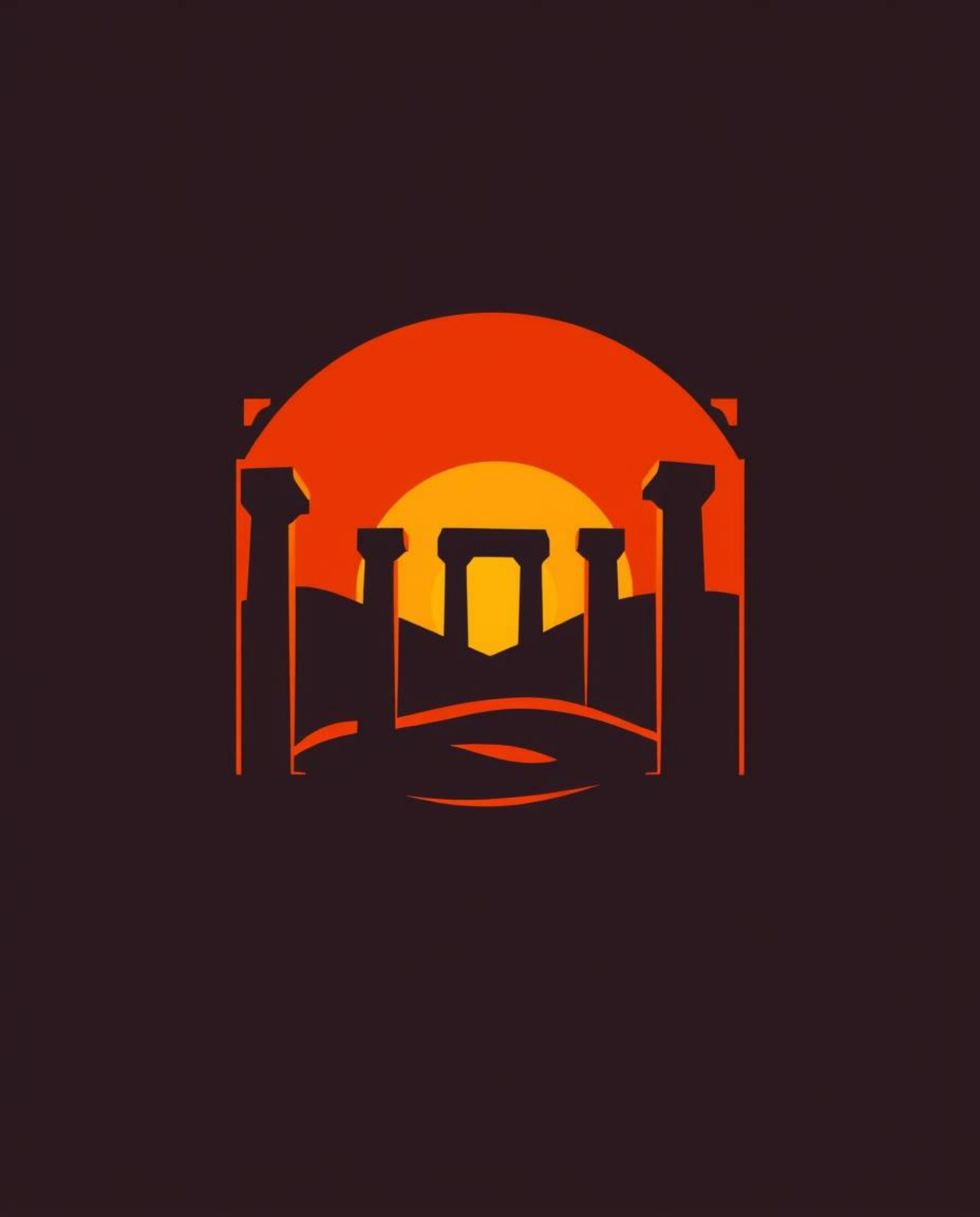 A geometric logo inspired by a sunset casting shadows through ancient stone ruins. The design uses clean lines and balanced s