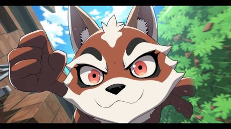 A high-angle, Isekai anime-style illustration of a sarcastic animal sidekick. The character boasts expressive eyes and is de
