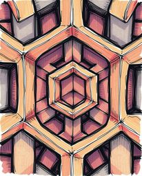 Explore an extreme macro close-up of a repetitive cube pattern rendered in a hand-drawn, color sketchnote style. Inspired by 