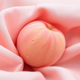 Immerse yourself in a close-up ASMR experience featuring a soft, blushing pink peach delicately placed on pastel pink silk. T