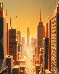A mesmerizing digital illustration presenting a glitchy cityscape in an intricate origami style. Distorted skyscrapers and st