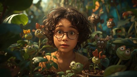In a vibrant, cinematic photograph rendered in a hyper-realistic, Pixar-inspired style, a dynamic science fair duo unwittingl