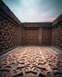 Explore the mesmerizing beauty of Islamic geometric patterns carved in stone through long-exposure photography.  These images