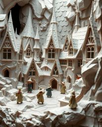 Explore a whimsical world with this sculpted, textured depiction of a magical school brimming with young wizards. Crafted met