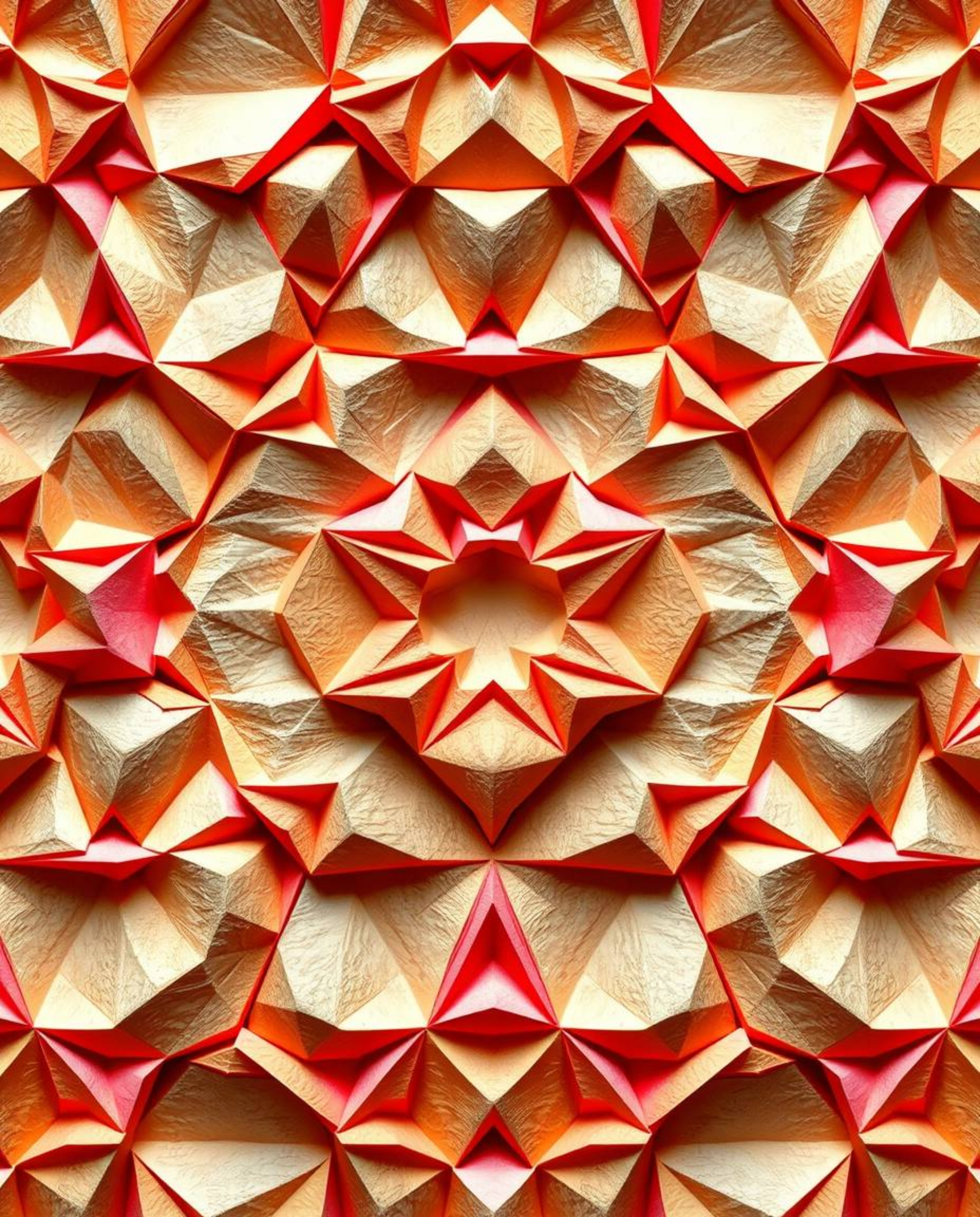 A stunning piece of art featuring sculpted and textured layers of papier-mâché, seamlessly forming a geometric pattern of hex