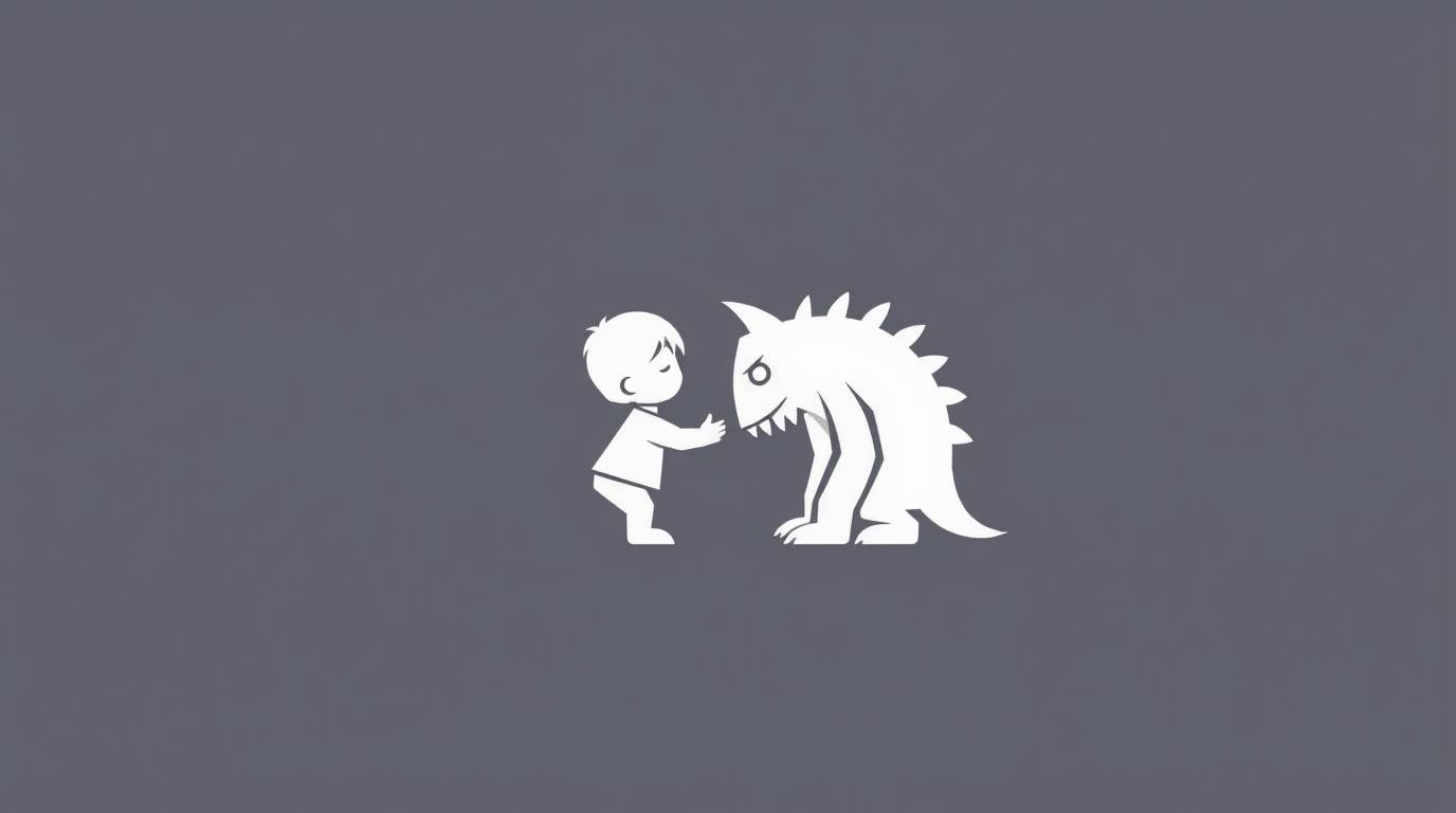 A captivating geometric logo design showcases the heartwarming friendship between a child and a monster.  Utilizing balanced,