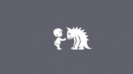 A captivating geometric logo design showcases the heartwarming friendship between a child and a monster.  Utilizing balanced,