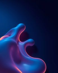 Explore a captivating visual journey with futuristic 3D fluid shapes illuminated by glowing edges against a deep blue backgro
