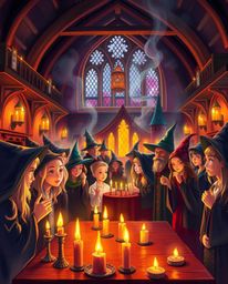 Step into a magical school where young wizards learn their craft, illuminated by the warm glow of candlelight. Experience a s