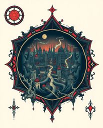 Explore this symbolic tattoo art print featuring an eerie and creepy atmosphere in an abstract city map composed of geometric
