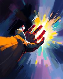 A vibrant digital sketch depicts a hand dynamically reaching towards light emerging from darkness.  Rendered with loose, pain