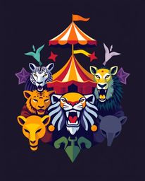 This geometric logo concept envisions a captivating carnival scene overrun by wild animals, meticulously crafted with balance