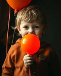 A captivating image of a child with rosy cheeks holding a vibrant orange balloon.  The photograph is rich with warm autumnal 