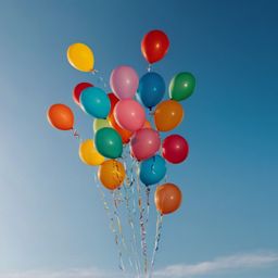 A captivating image of colorful balloons drifting peacefully against a backdrop of a serene blue sky. The soft, diffused ligh