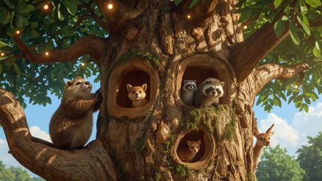 A highly detailed, high-resolution stock photo captures a busy beaver in a whimsical, Pixar-inspired style, meticulously cons