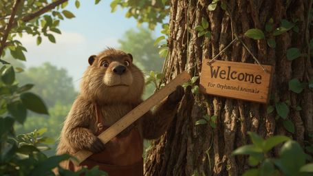 A high-resolution, commercially viable, professional quality image of a beaver, reminiscent of Pixar's whimsical style, metic