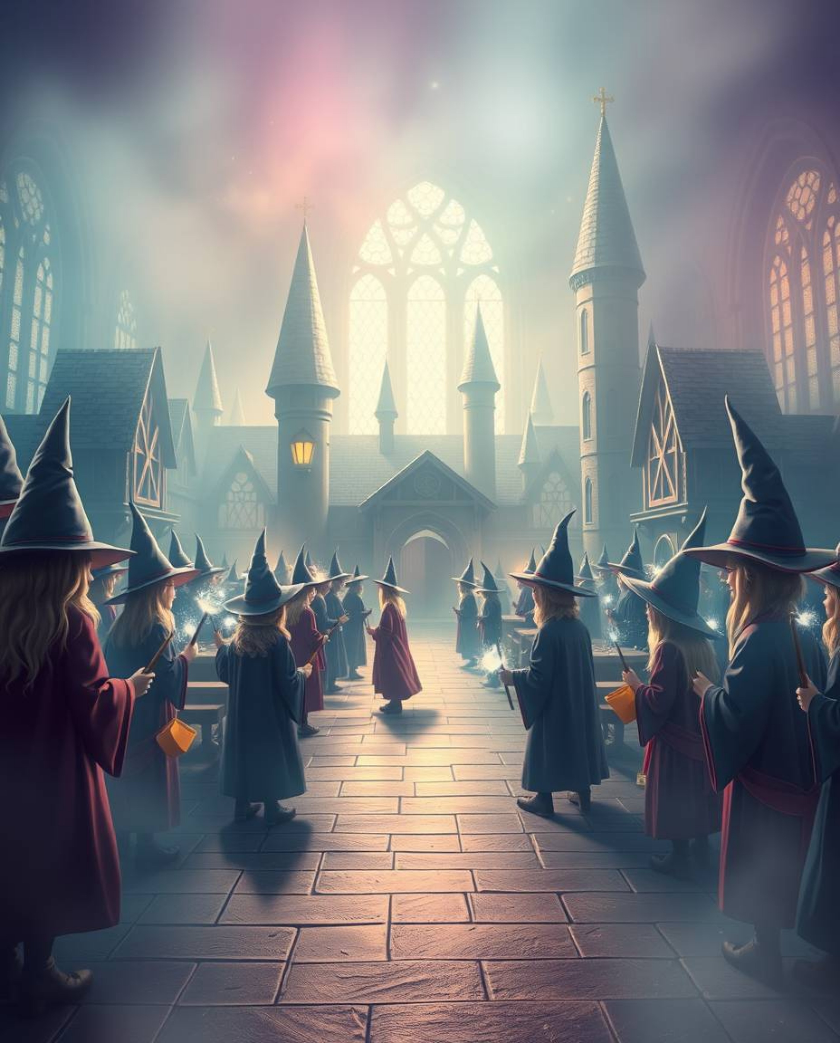 Immerse yourself in a magical school teeming with young wizards, brought to life in a soft, dreamy atmosphere. Experience the