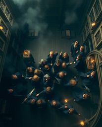 Experience a captivating cinematic overhead view of a magical school brimming with young wizards. This enchanting scene featu