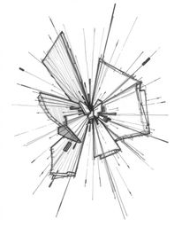 A high-angle, hand-drawn sketch showcases abstract shapes with dramatic lighting and intense contrast.  The artwork features 