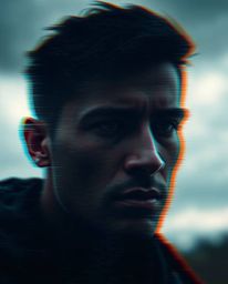 Discover stunning digital glitch art portraits featuring intense weather scenes.  These pieces blend sharp subject focus with