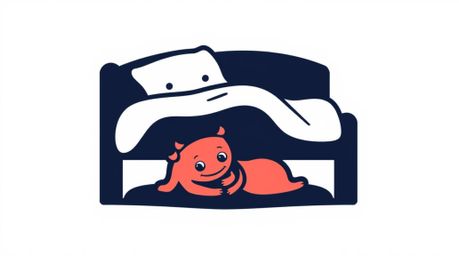 This design features a geometric, clean-lined logo depicting a charming and adorable monster under a bed befriending a child.