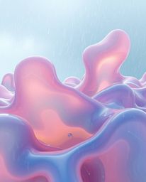 Experience a hyperrealistic 3D rendering showcasing smooth gradient transitioning fluid shapes, reminiscent of melted glass, 