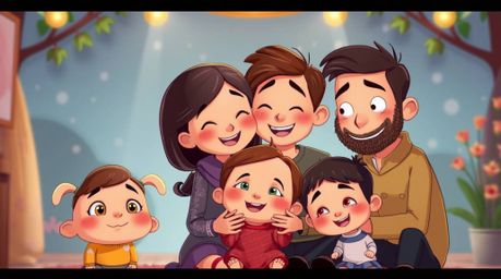This heartwarming family reunion is brought to life in an adorable and charming Pixar-style illustration. Featuring cute char