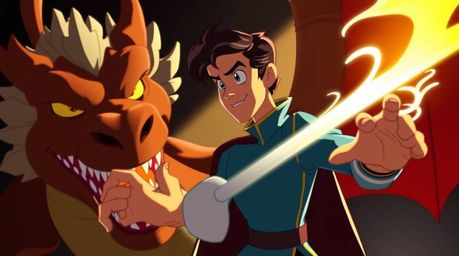 Witness a thrilling battle as a charming prince with graceful features valiantly confronts a fearsome dragon, all rendered in