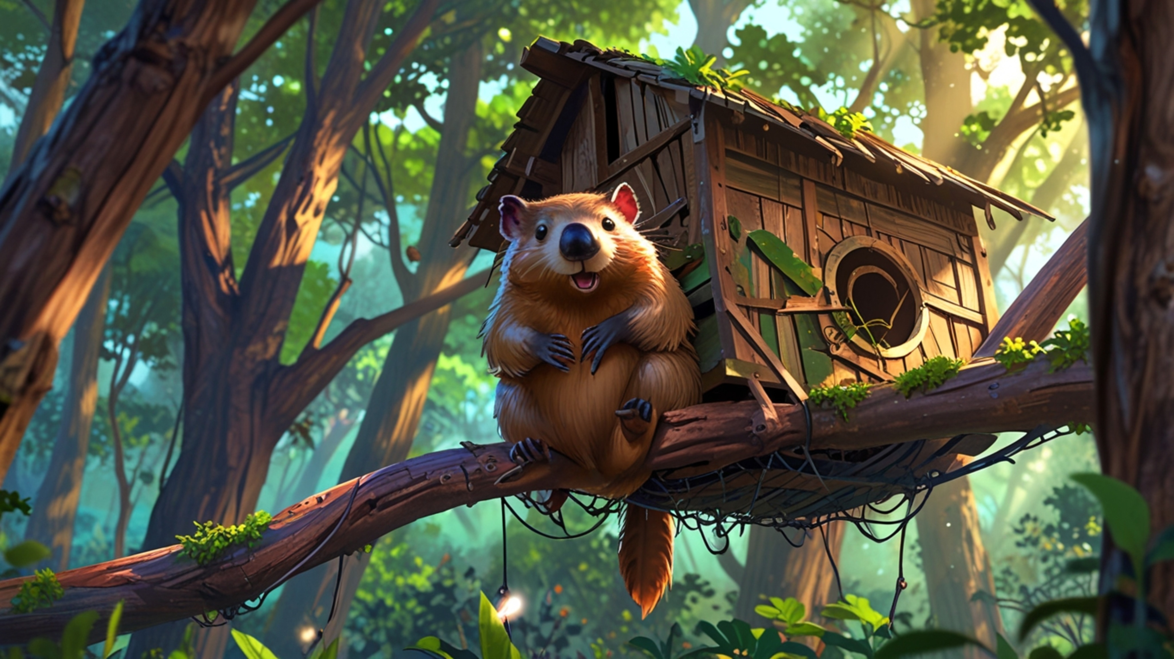 In a vibrant and heartwarming scene, brought to life with the charm of Pixar and the dynamic flair of anime, a resourceful be